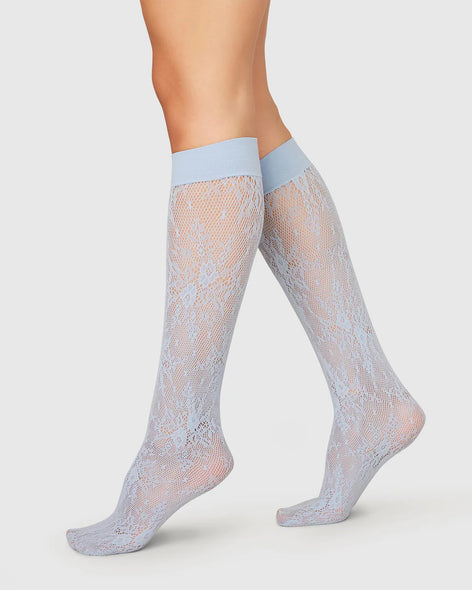 Swedish Stockings Rosa lace knee highs in dusty blue