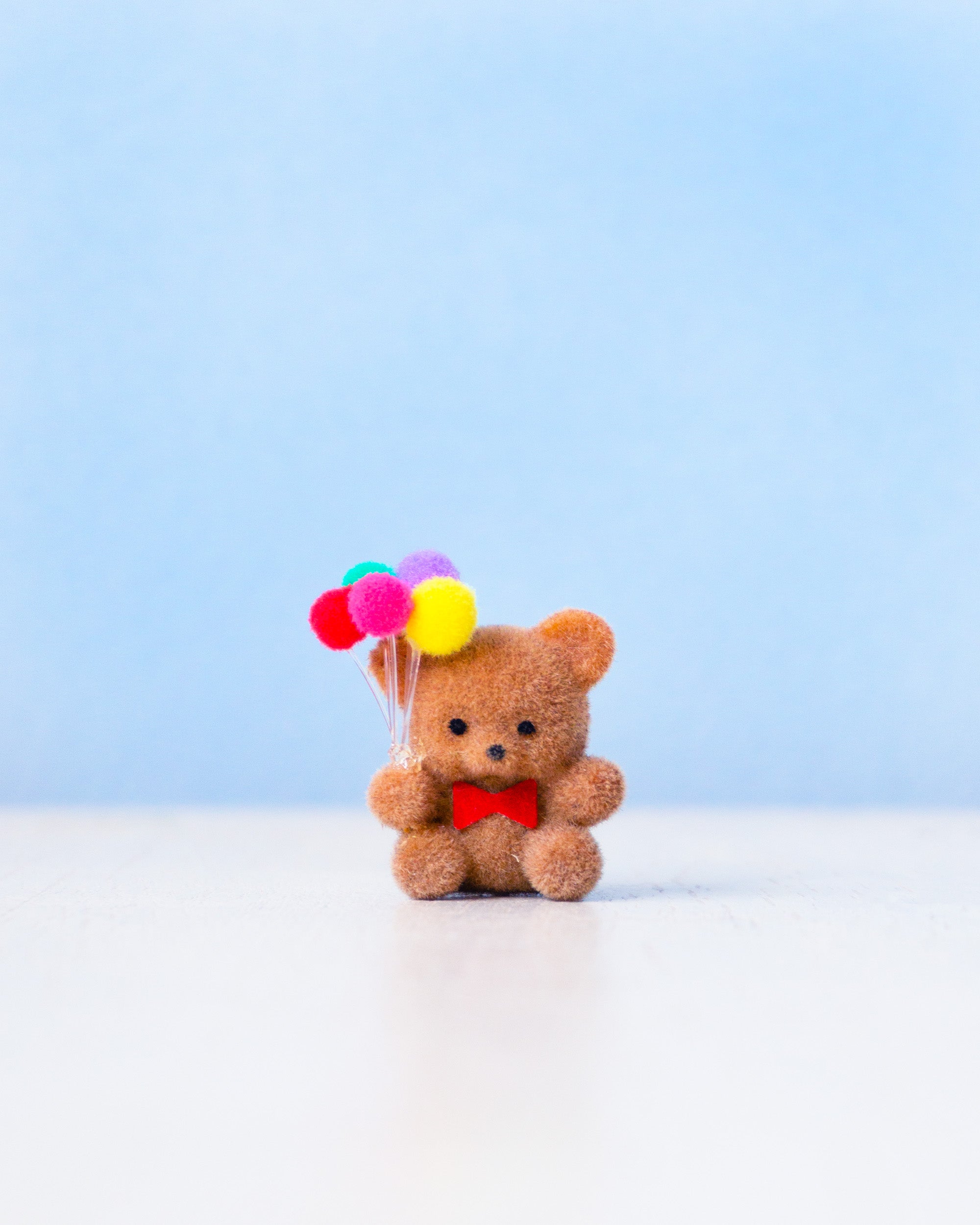 miniature flocked bear with balloons - Main Image