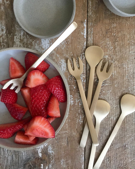 Fog Linen Brass Dessert Forks and Spoons with Strawberries q