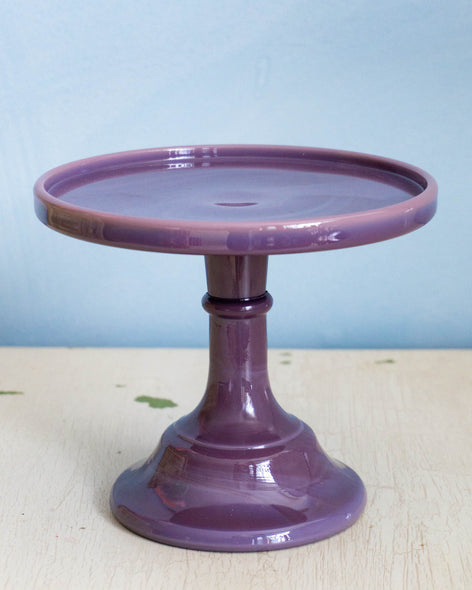 Mosser glass cake stand in eggplant 