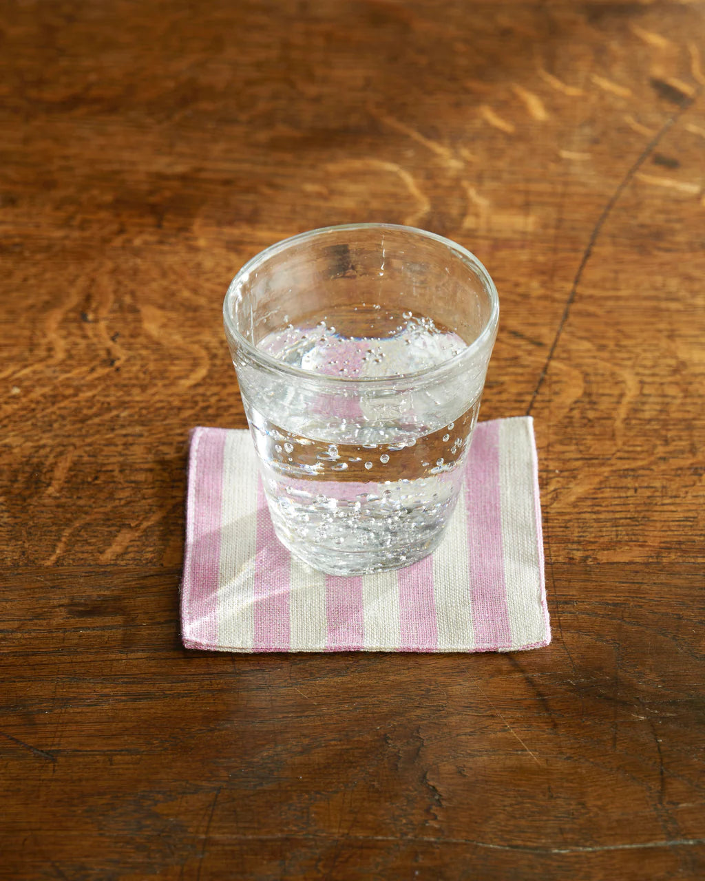 linen coasters - pink stripe