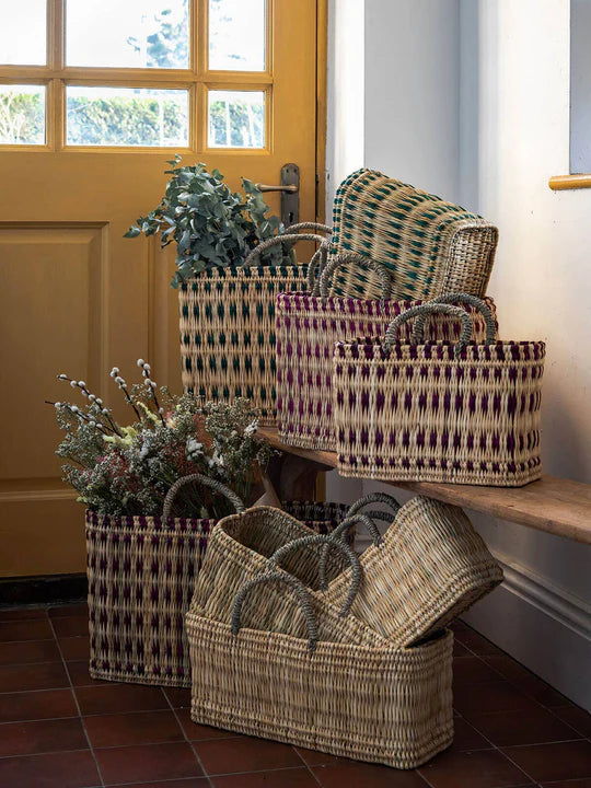 panier - rangement en roseau tressé vert