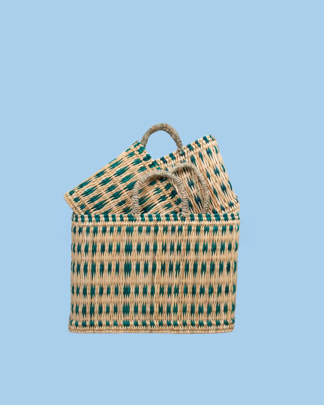 basket - green woven reed storage