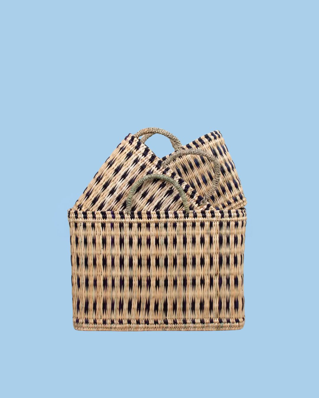 basket - indigo woven reed storage