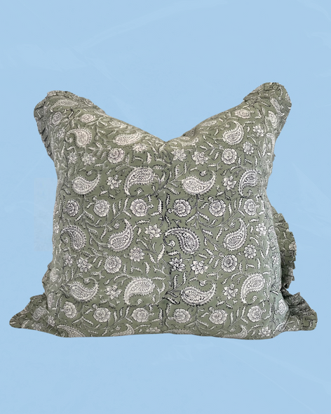 cotton green paisley pillow
