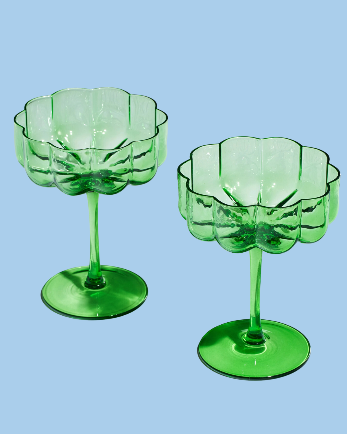glassware - champagne coupe - elegant green flower