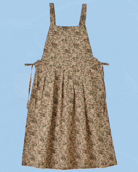 apron - floral double tie - coffee