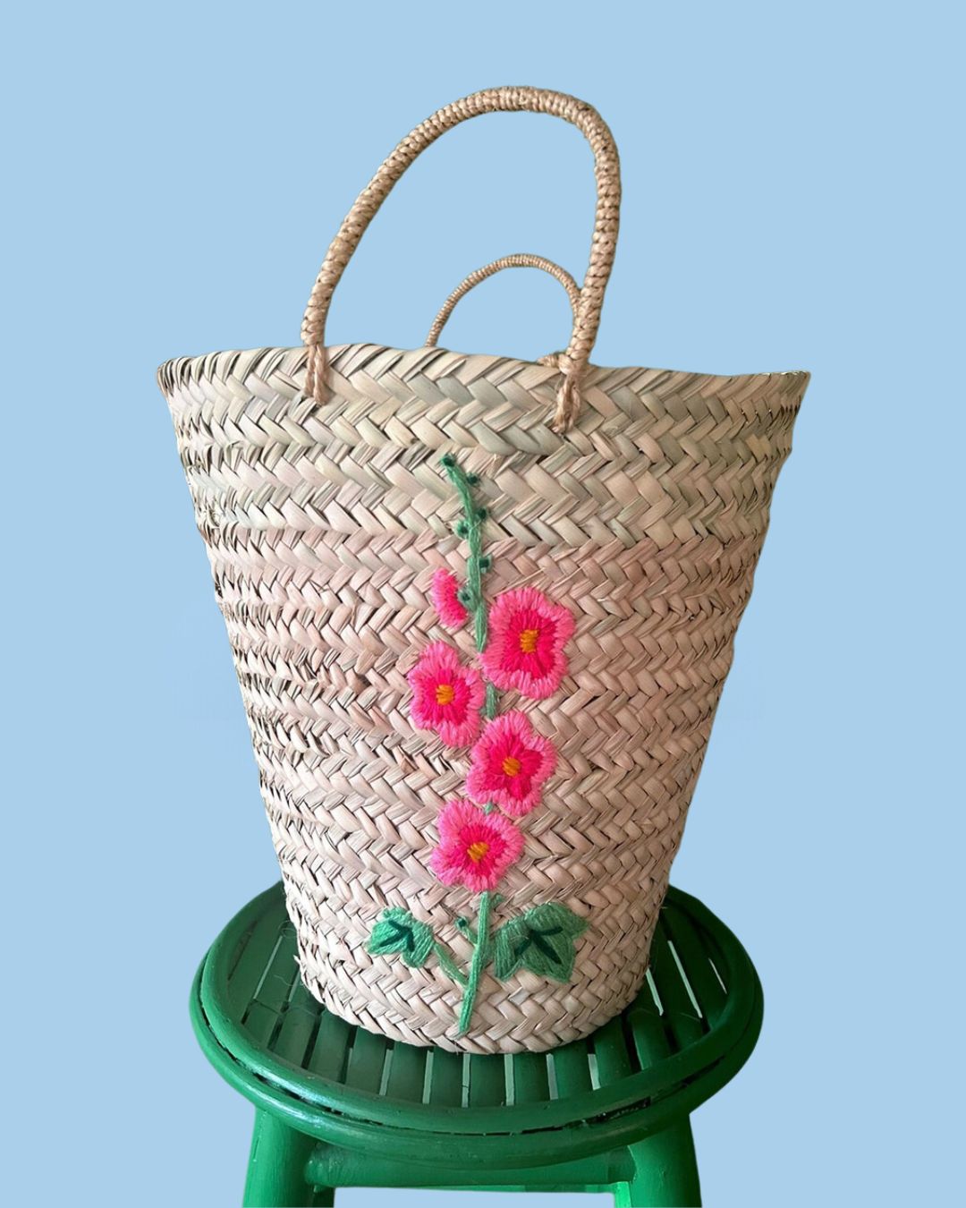 basket - embroidered hollyhock