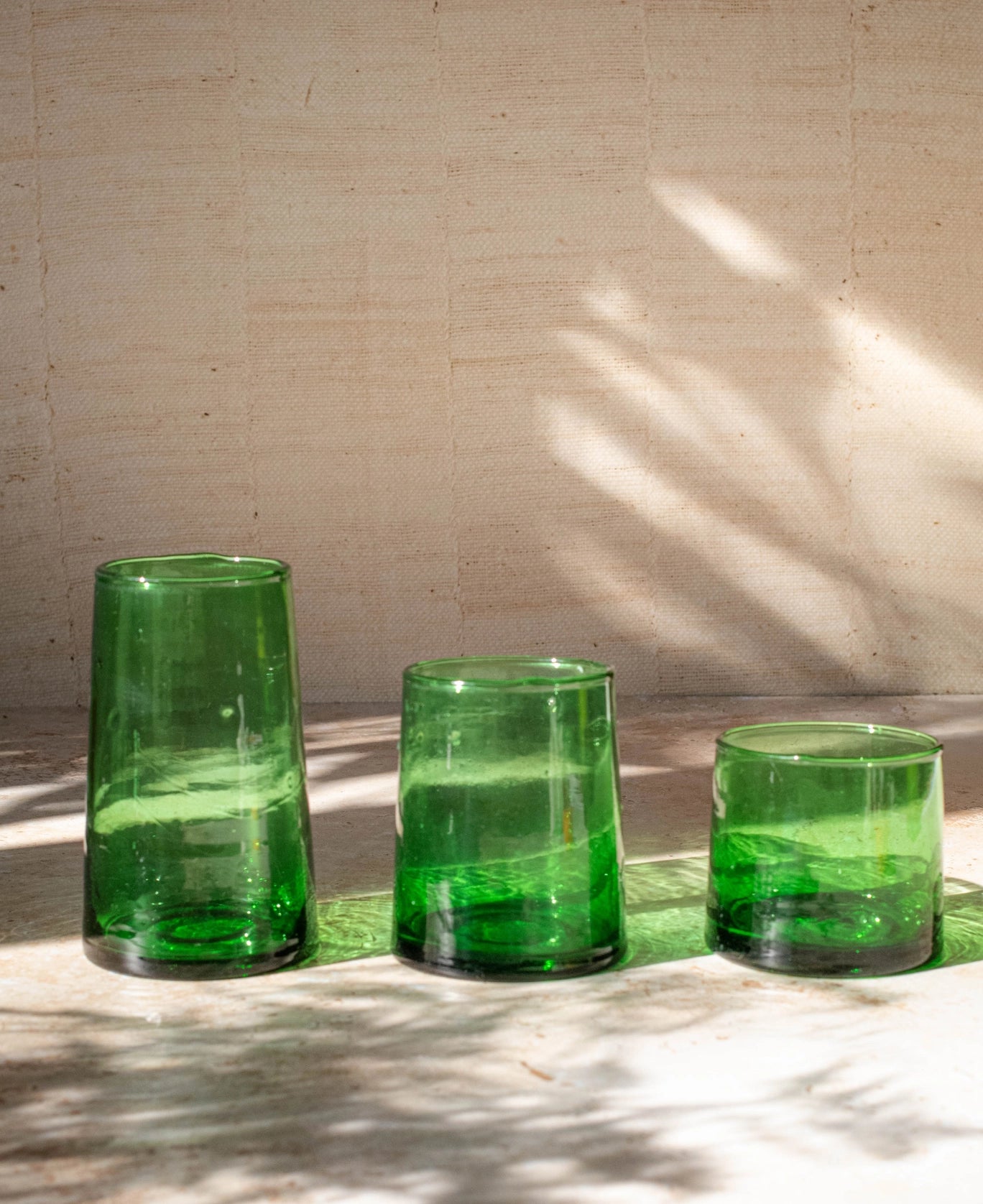glassware - mouth-blown: green (multiple sizes)