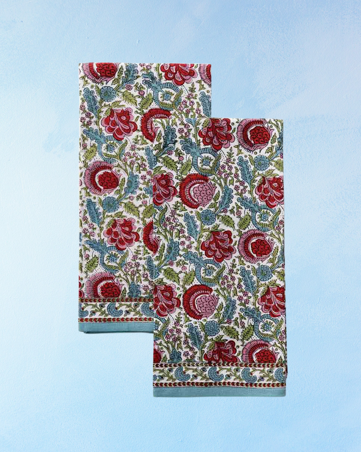 tea towel - bohemian floral turquoise & cranberry