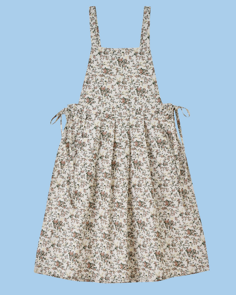 apron - floral double tie - white