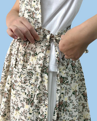 apron - floral double tie - white