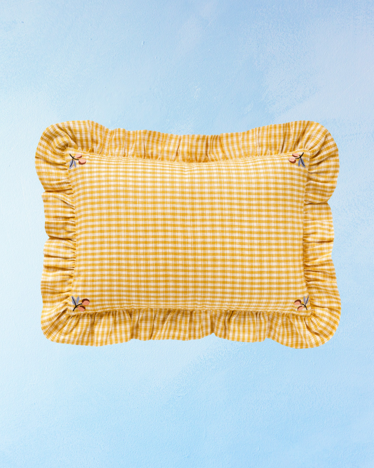 pillow - yellow gingham embroidered (insert included)