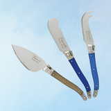three piece cheese knife set - cream & blue