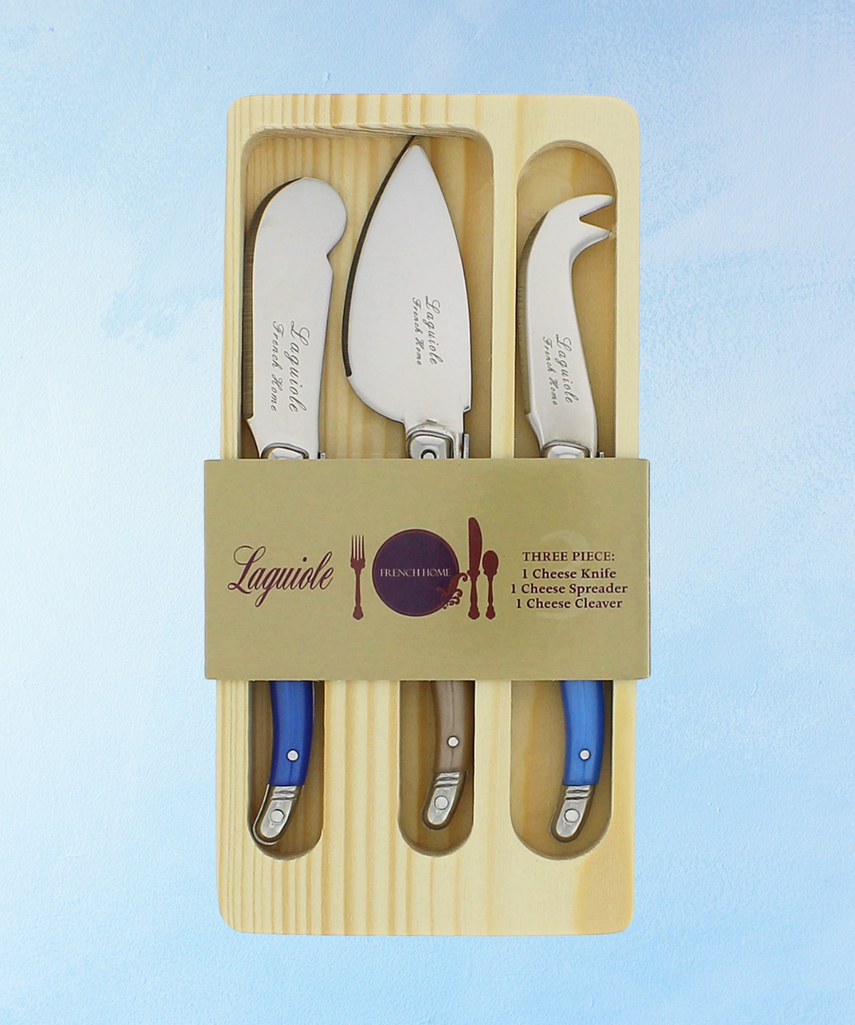 three piece cheese knife set - cream & blue