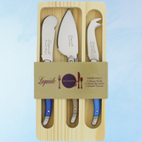 three piece cheese knife set - cream & blue