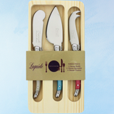 three piece cheese knife set - coral/turquoise/ivory