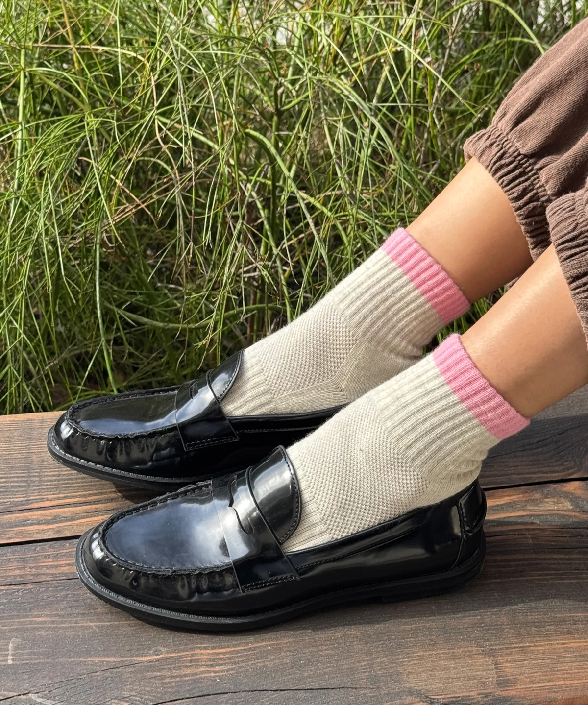 socks - girlfriend - colour block grey and pink