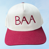 baa hat - burgundy & white trucker