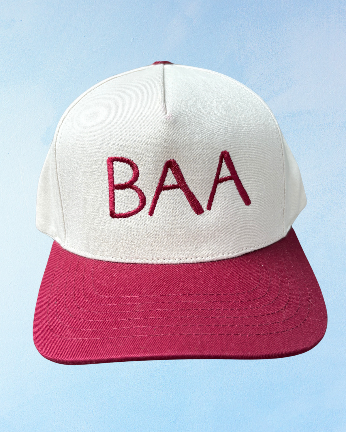 baa hat - burgundy & white trucker