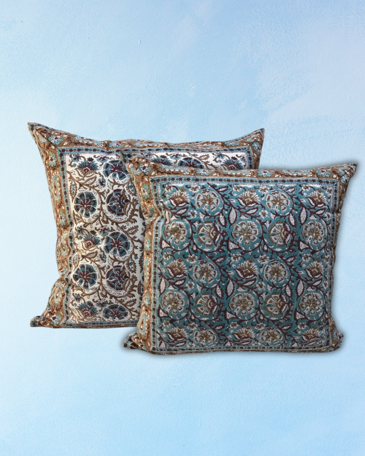 pillow - zinnia blue/brown (insert included)
