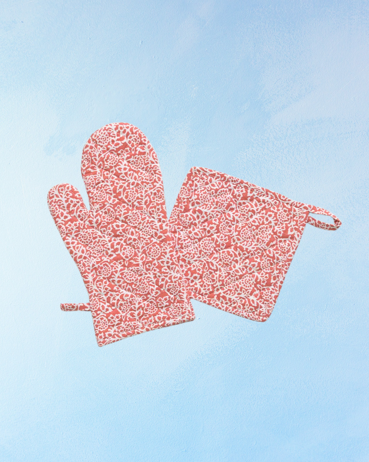 oven mitt set - tapestry persimmon