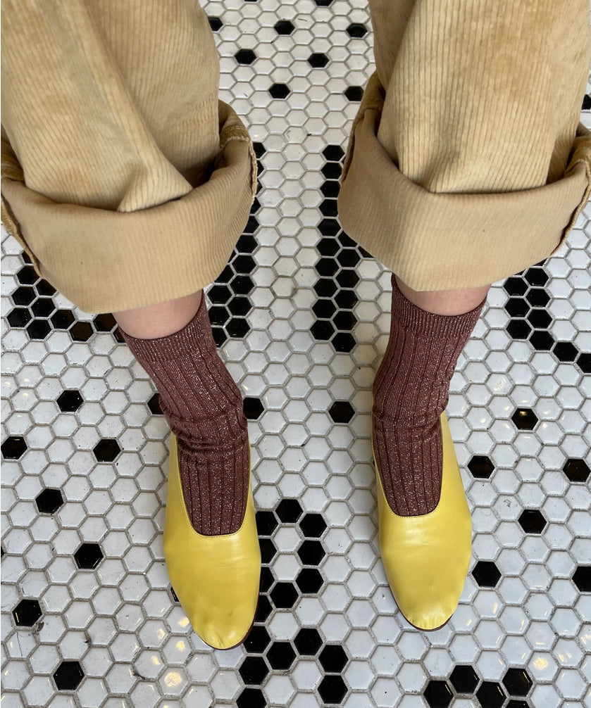 socks - her modal lurex - mustard glitter