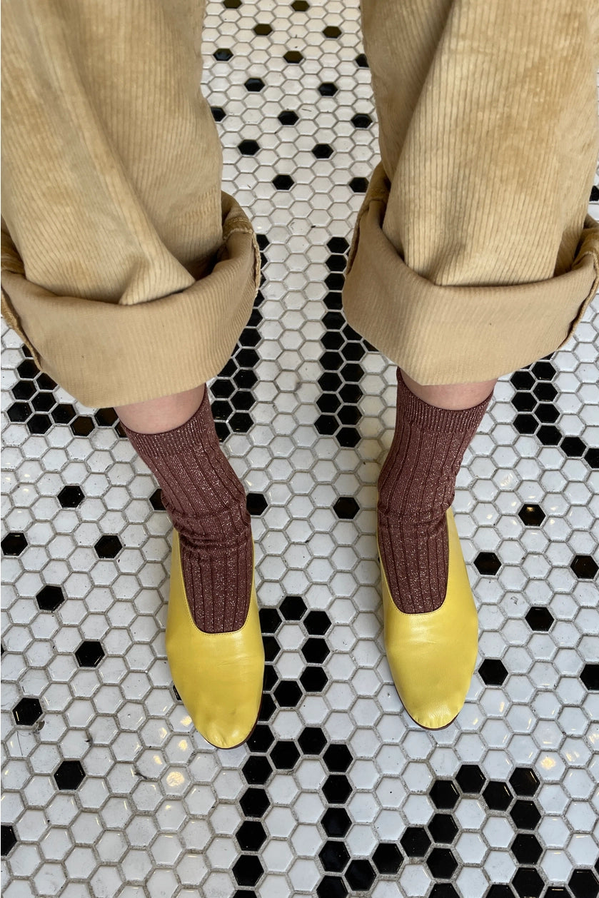 socks - her modal lurex - mustard glitter