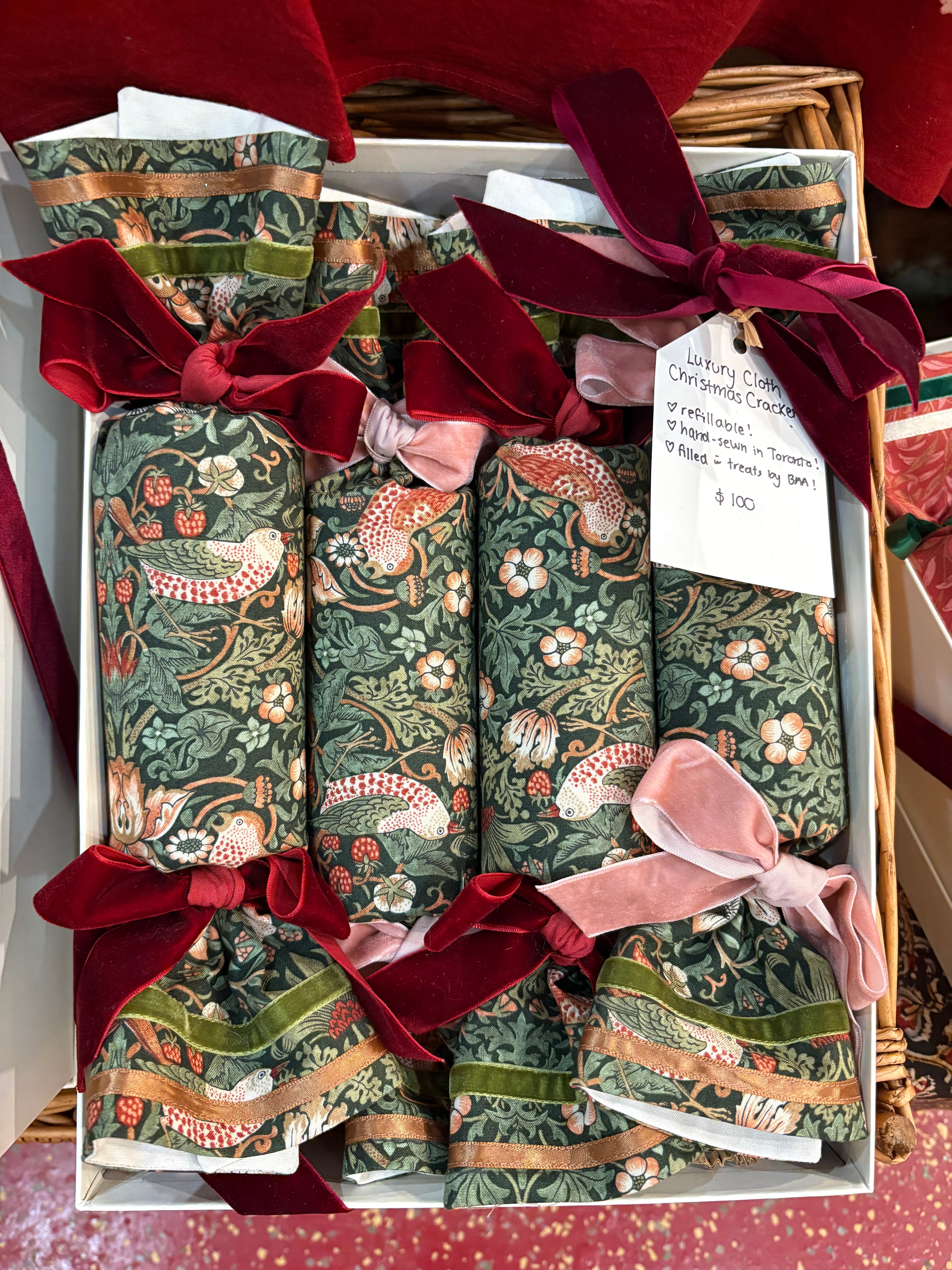 Luxury Christmas crackers - reusable fabric, comes filled