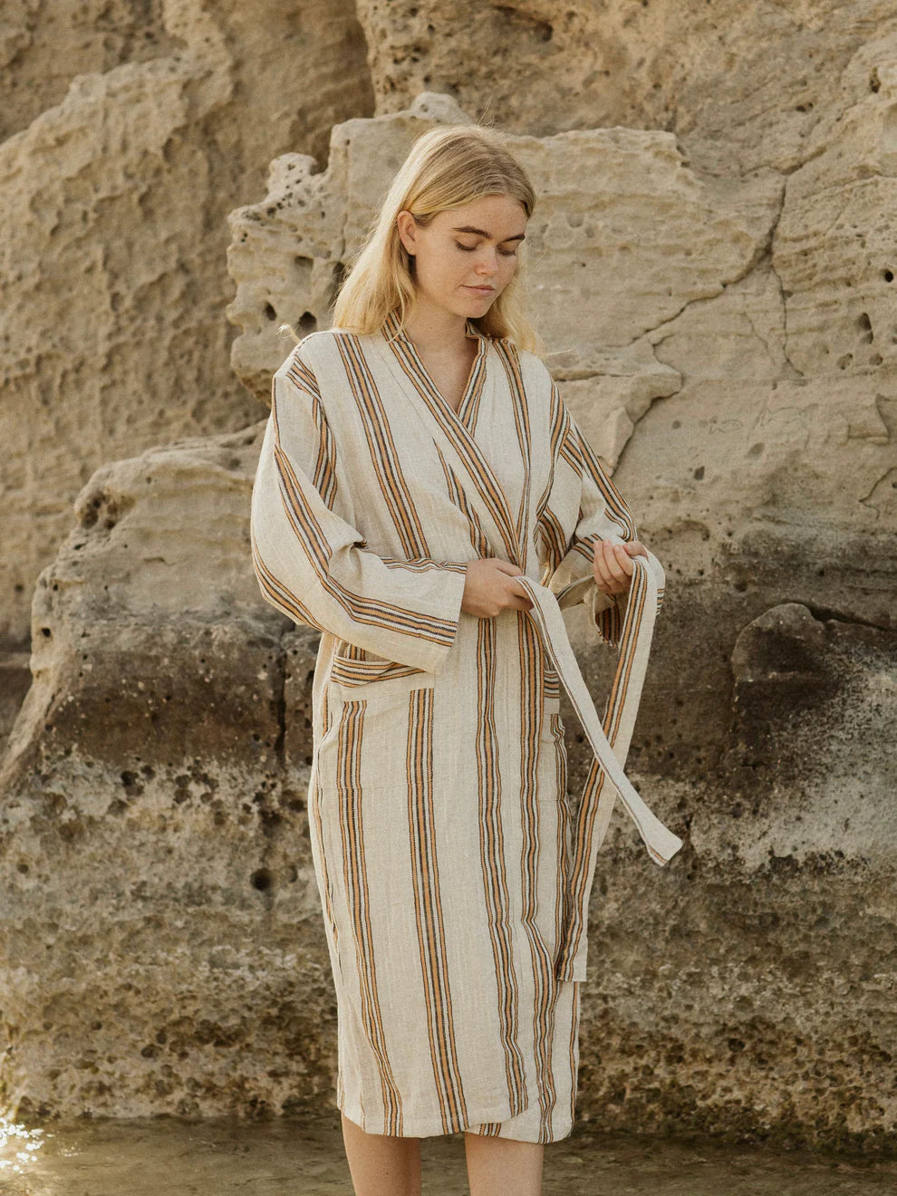 apricot linen robe - unisex adult small