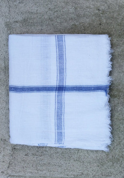 tablecloth - white with blue stripe
