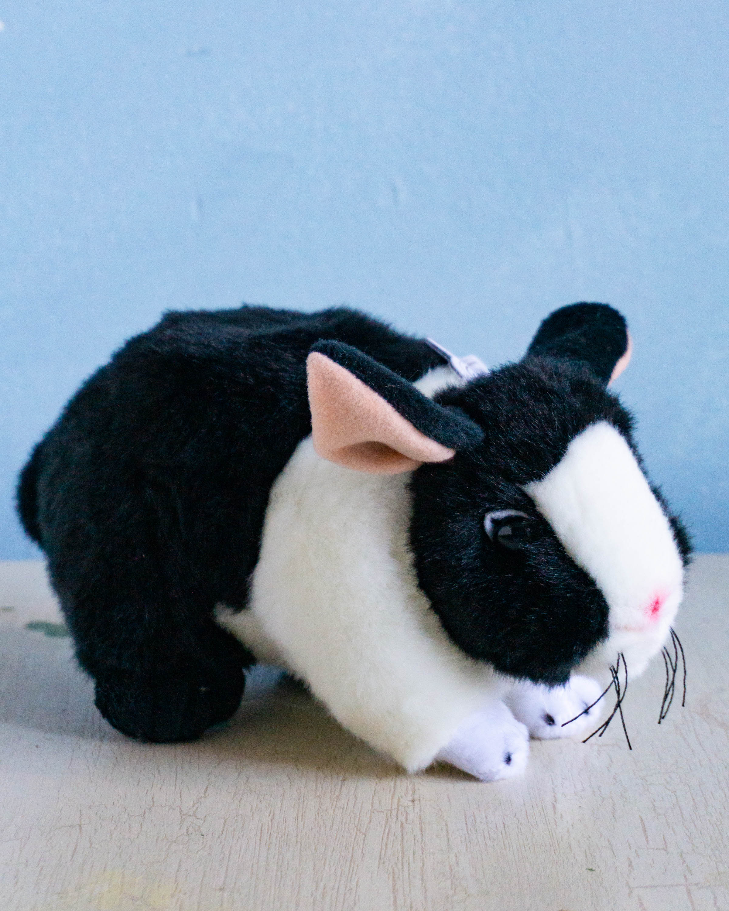 stuffed animal - "flopsy" black and white dutch rabbit