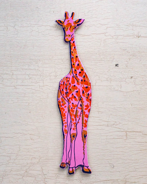 pink and orange leather giraffe bookmark