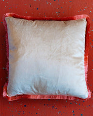 square velvet throw pillow with pink fringe