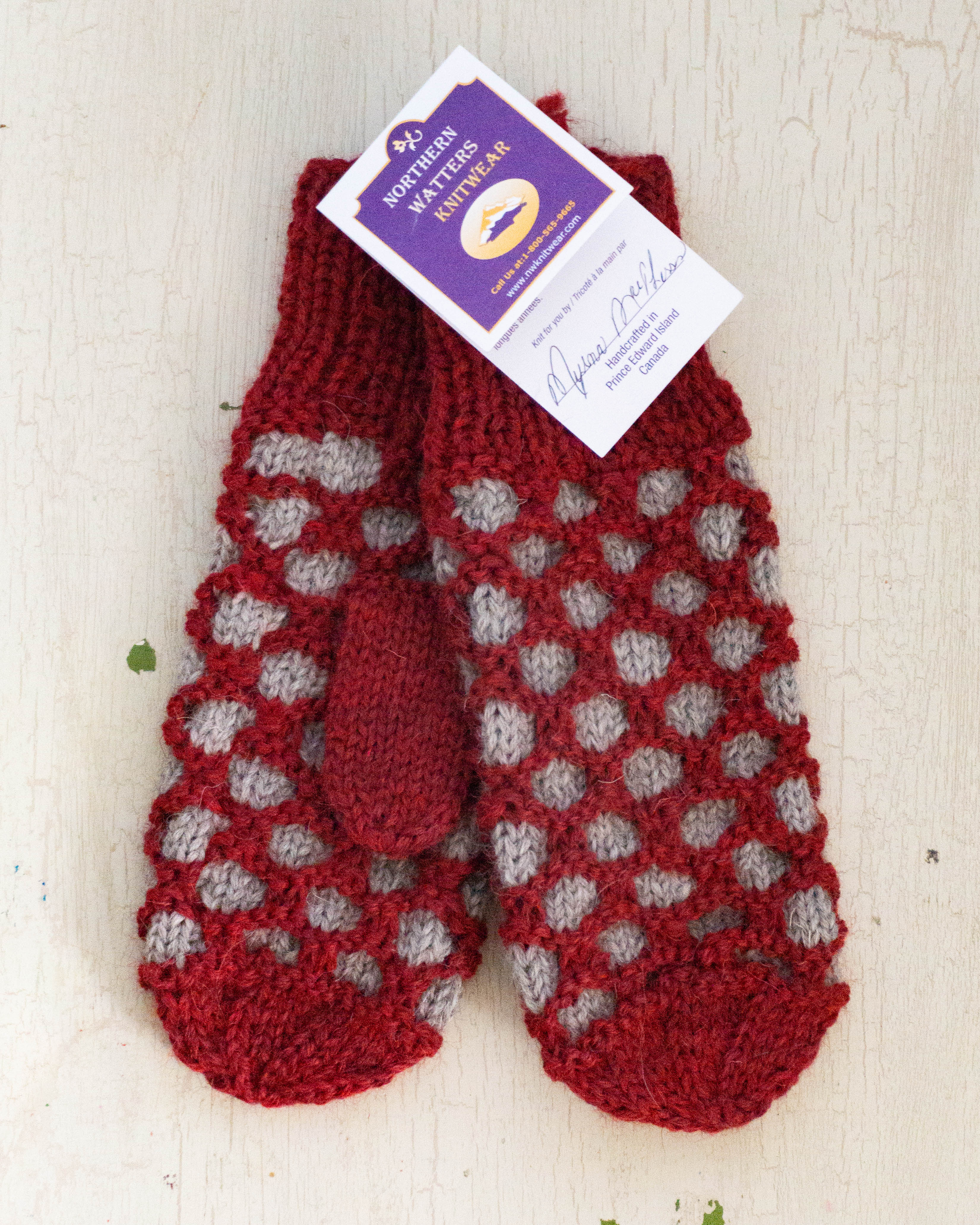 wool mittens - cassat and oatmeal grey