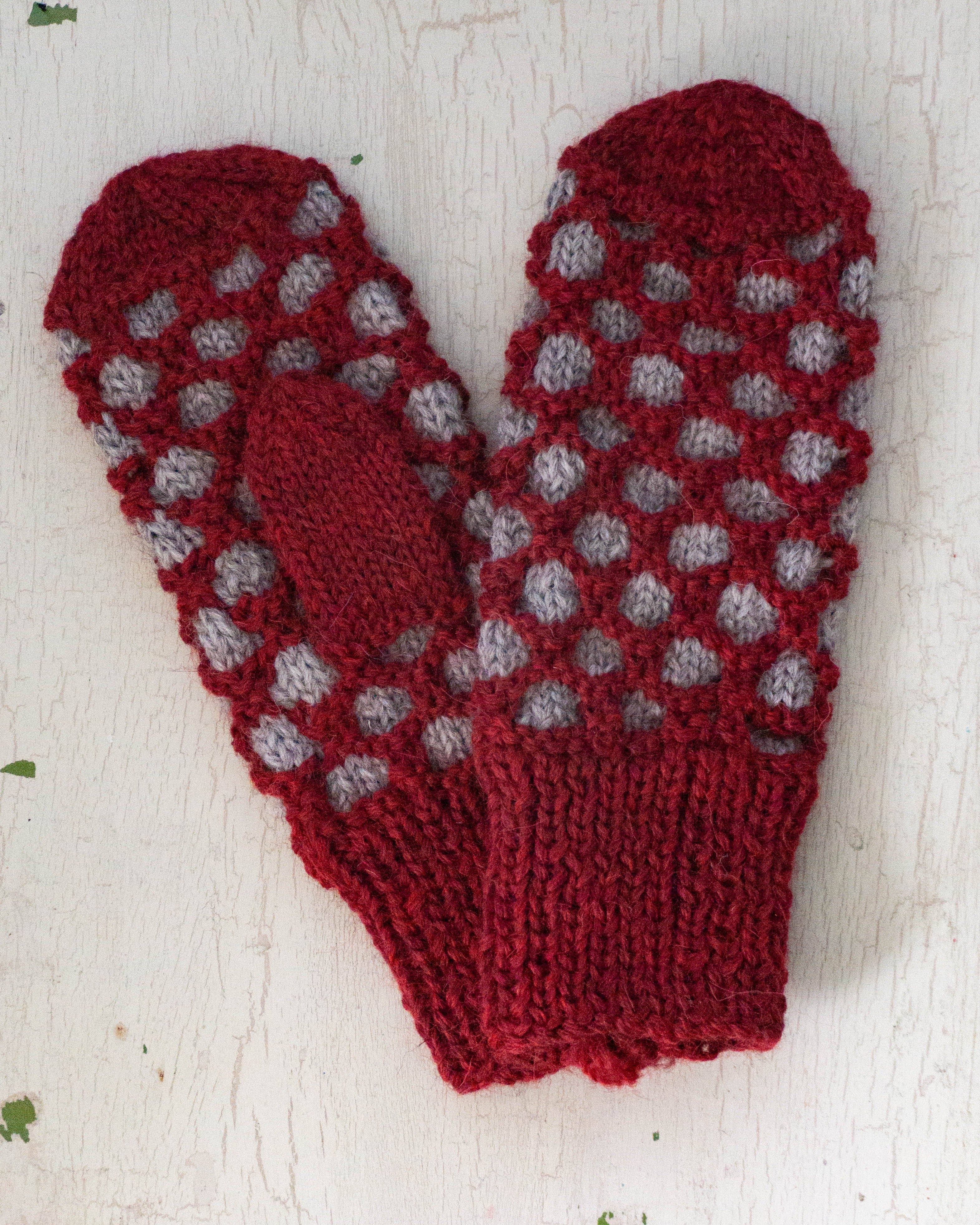 wool mittens - cassat and oatmeal grey