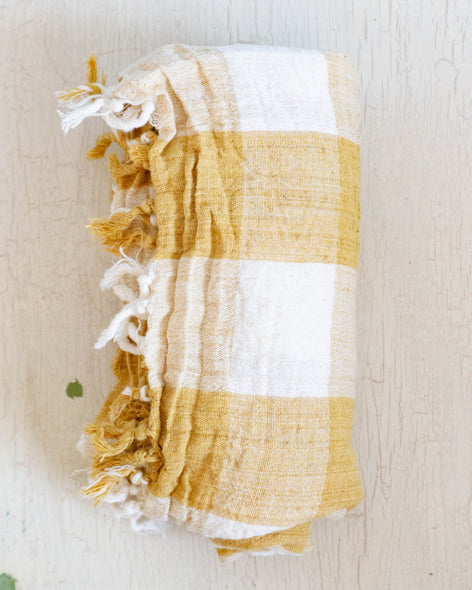 kitchen towel - gold natural dye check