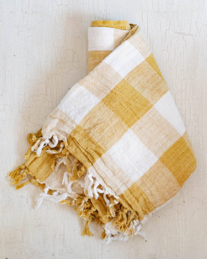 kitchen towel - gold natural dye check