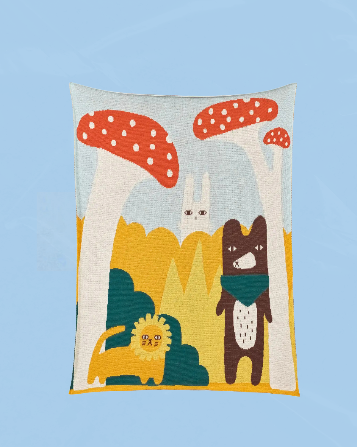 knit blanket - trees and creatures