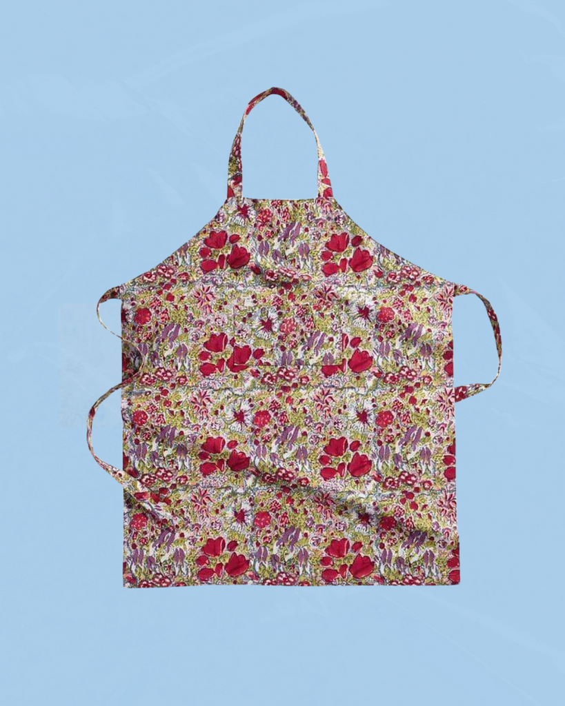 apron - jardin red and grey