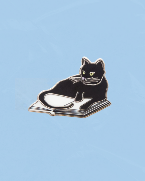 enamel pin - bookstore cat