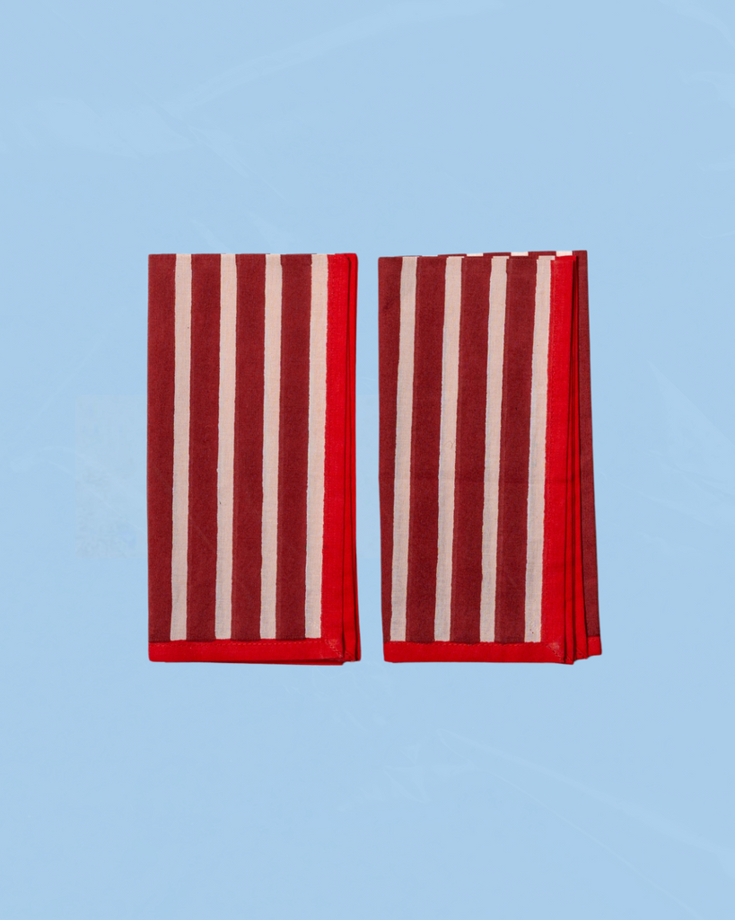 napkins - block stripe crimson/blush (set of two)