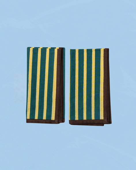 napkins - block stripe lemon/forest green (set of two)