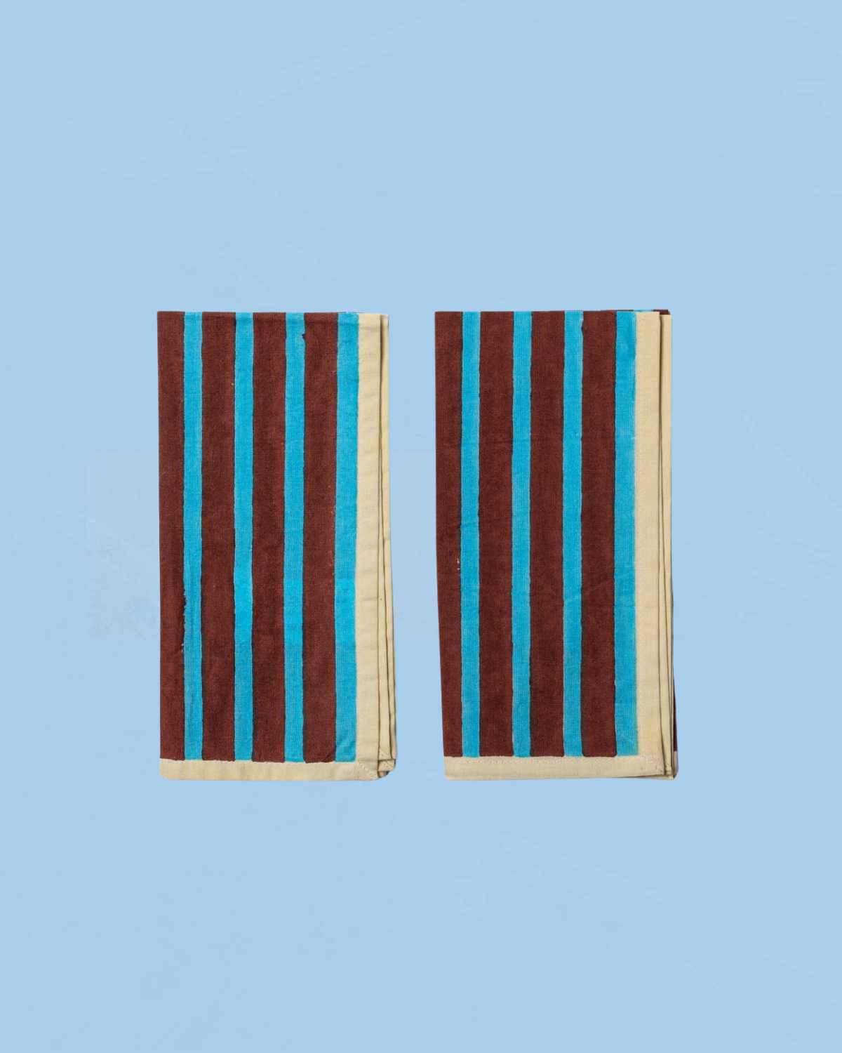 napkins - block printed stripe: cyan/russet (set of two)