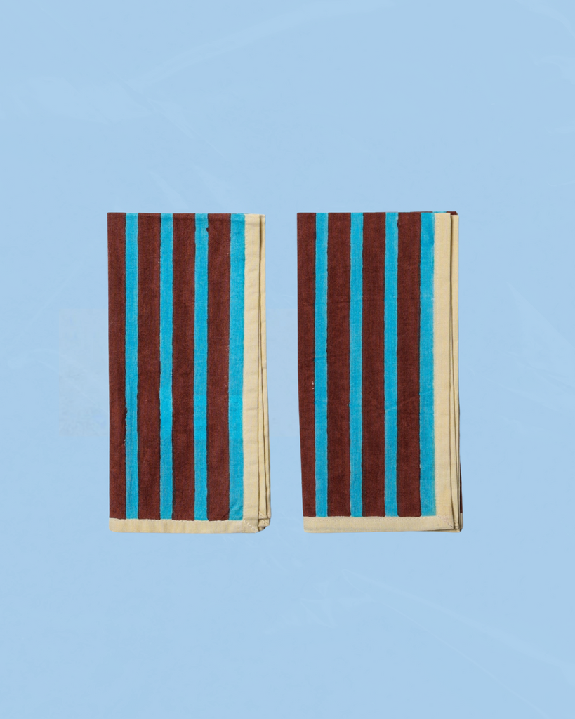 napkins - block stripe cyan/russet (set of two)