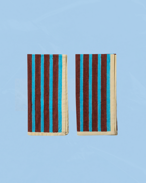 napkins - block stripe cyan/russet (set of two)