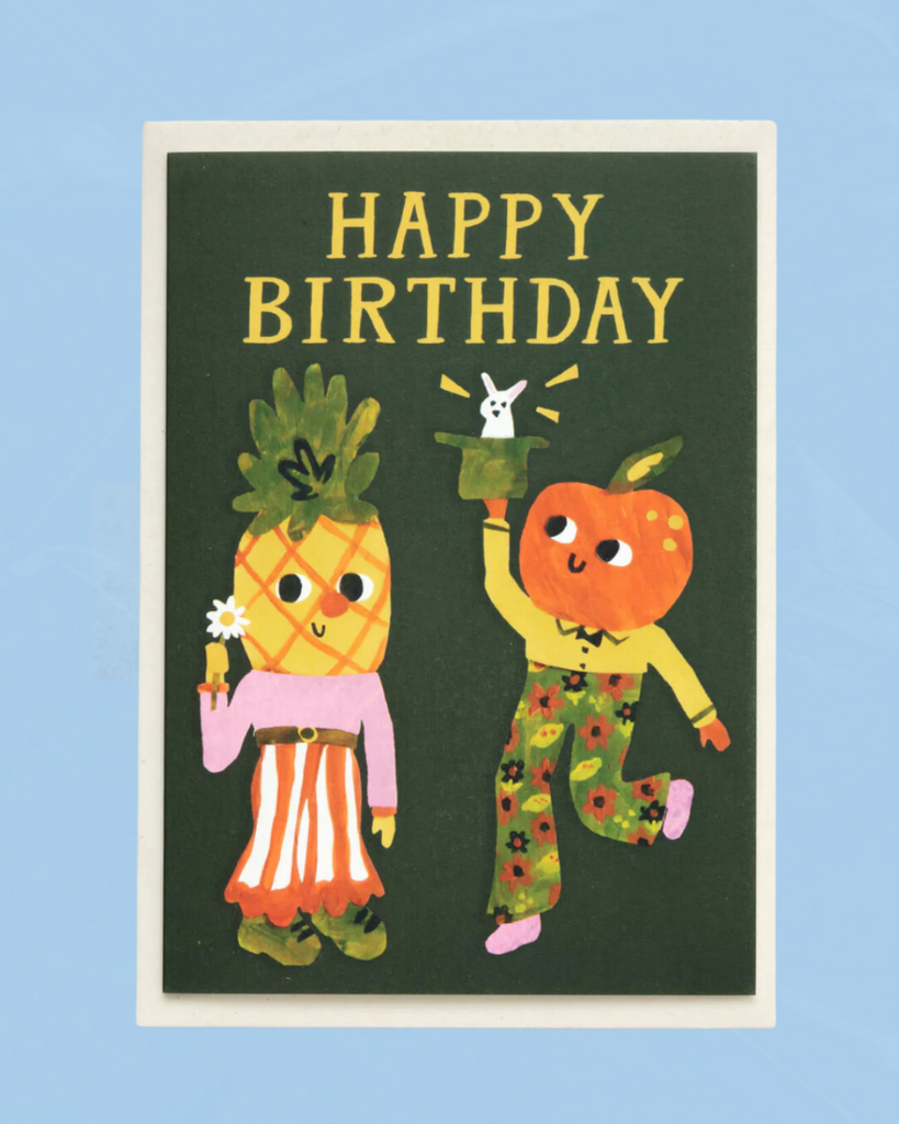 greeting card - happy birthday pineapple & orange