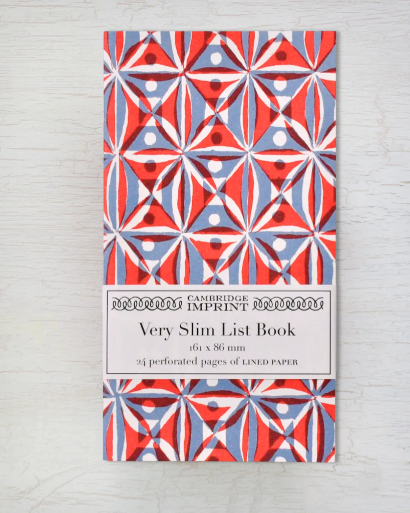 very slim list book - kaleidoscope red and blue