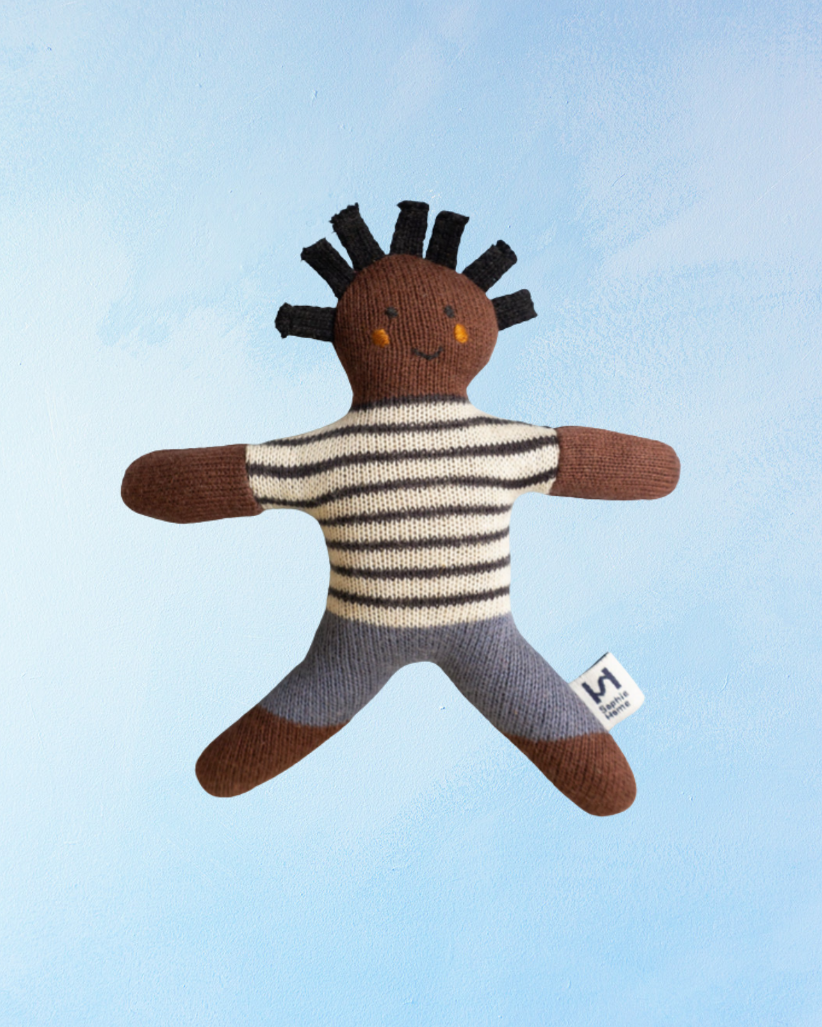 knit baby rattle - buddy blue