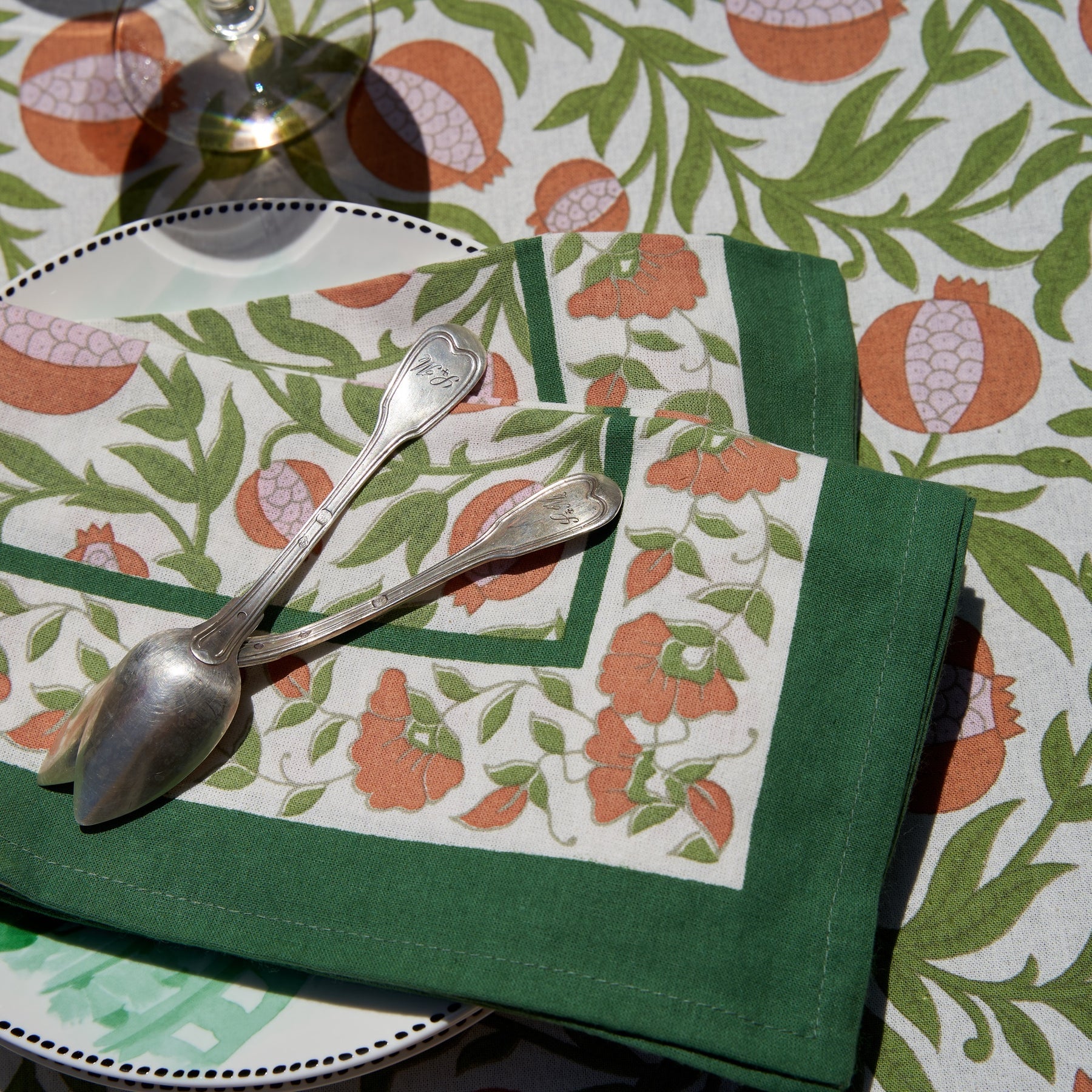 tablecloth - cotton grenadine orange & green